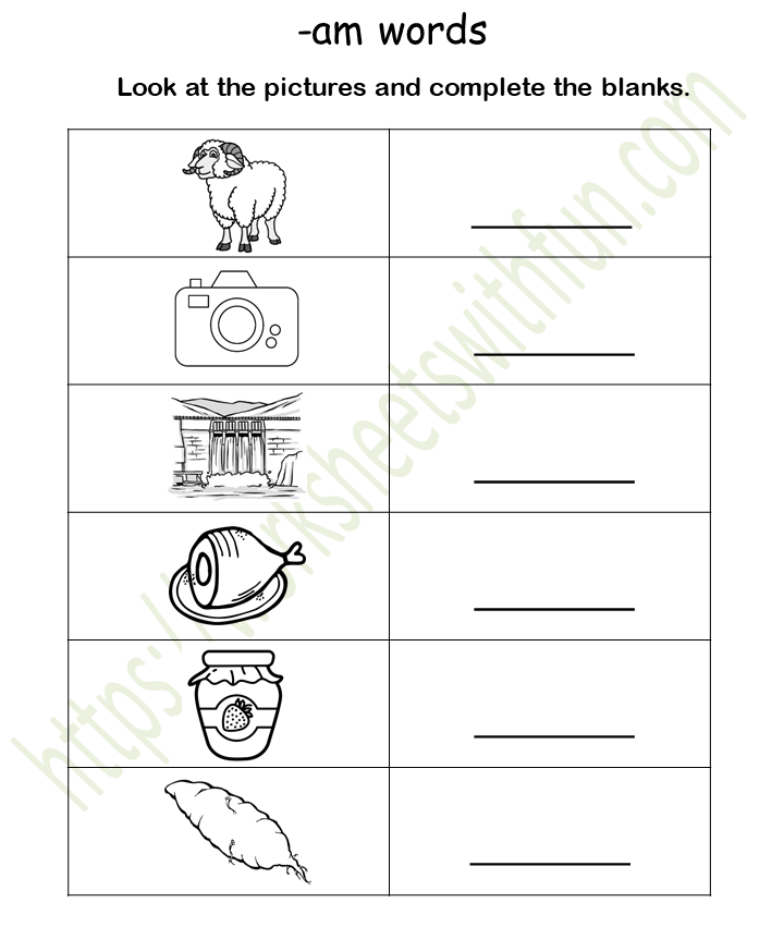 Course: English General- Preschool, Topic: - am Word Family Worksheets